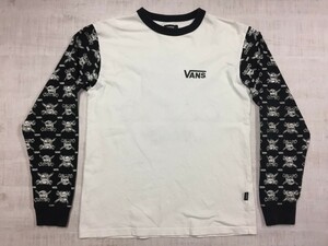 【送料無料】VANS バンズ ヴァンズ アメカジ ストリート スカル 袖切替 バイカラー モノグラム トリム長袖Tシャツ ロンT メンズ S 白黒