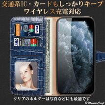 送料無料★ iPhone X/XS 用 ケース 手帳型 レザー クロコダイル 本革 Qi対応 スマホケース (ロイヤルブルー)_画像2