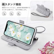 送料無料★iPhone14 ケース 手帳型かわいい スマホケース ツバキ（椿）刺繍 カード収納 花柄 鏡つき (グレー）_画像3