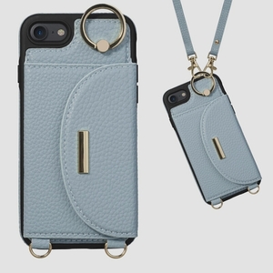 送料無料★Wiikcokia iPhone SE / 8 / 7 用ケース 背面 手帳型 肩掛け カード収納 (ブルー)