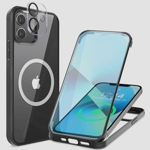 送料無料★HAUTRKBG iPhone11ケース クリア 両面強化ガラス 全面保護ワイヤレス充電対応 6.1インチ(ブラック)