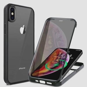 送料無料★HAUTRKBG iPhone Xs Max 用ケース 両面強化ガラ スワイヤレス充電対応 クリア (ブラック)