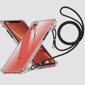送料無料★iPhone XR ケース クリア スマホケース 薄型 シリコン カバー 紐付き 斜めがけ 調節可能（透明）