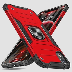 送料無料★iPhone XR ケース リング付き 衝撃吸収 耐衝撃 スタンド機能 薄型 軽量 360度回転 全面保護(レッド)