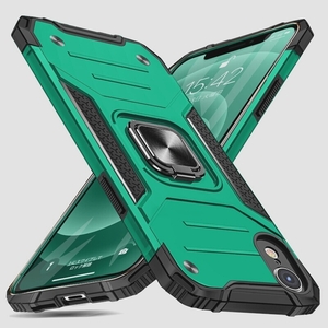 送料無料★iPhone XR ケース リング付き 衝撃吸収 耐衝撃 スタンド機能 薄型 軽量 360度回転 全面保護(グリーン)