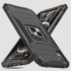 送料無料★iPhone XR ケース リング付き 衝撃吸収 耐衝撃 スタンド機能 薄型 軽量 360度回転 全面保護(ブラック)
