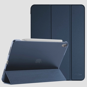 送料無料★ProCase iPadAir5/Air4ケース 軽量 スタンド 三つ折り フォリオ保護 半透明バック(ネービー)