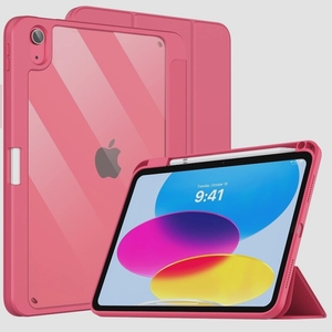 送料無料★TiMOVO iPad 第10世代 ケース 10.9インチ ペン収納 透明バック 薄型 三つ折り(ピンク)