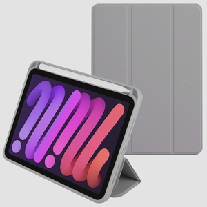送料無料★ベルモンド iPad mini 第6世代 ケース 手帳型 全面保護 オートスリープ対応 ペン収納 (グレー)