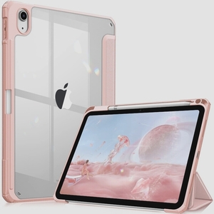 送料無料★Fintie iPad 第10世代 ケース 10.9 インチ 透明バックカバー 三つ折スタンド（ローズゴールド）