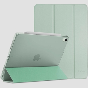 送料無料★ProCase iPad Air5/Air4ケース 軽量 スタンド 三つ折り フォリオ保護 半透明バック(グリーン)