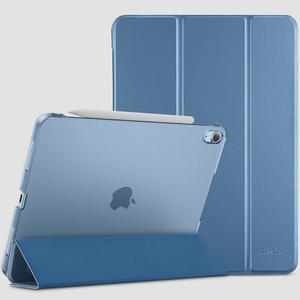 送料無料★ProCase iPadAir5/Air4ケース 軽量 スタンド 三つ折り フォリオ保護 半透明バック(ブルー)