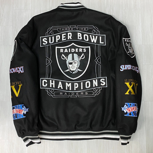 USA正規品 【M】 JHデザイン Raiders レイダース 限定 NFL スーパーボウル チャンピオンズ リバーシブル スタジャン 黒 アメフト