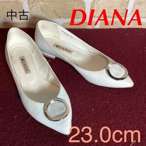 [ selling out! free shipping!]A-274 DIANA! low heel pumps!23.0cm! white!....!.....! stylish! used!