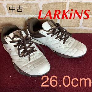 【売り切り!送料無料!】A-285 LARKiNS!スニーカー!26.0cm!ホワイト!白!ブラウン!普段ばき!ウォーキング!散歩!中古!