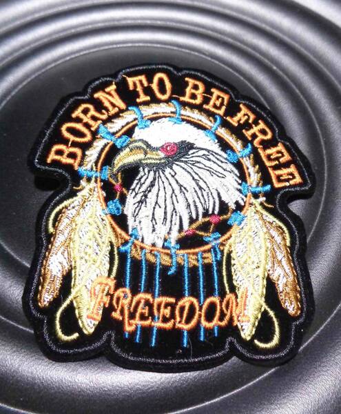 自由（黒橙）◇新品BORN TO BE FREE FREEDOMアメリカンイーグル 鷲ワッペン（刺繍パッチ）◆ミリタリー・サバゲー・ツーリング◇バイカー 