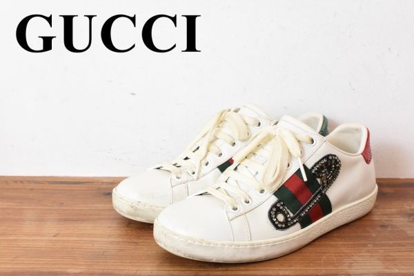 Yahoo!オークション -「gucci(グッチ) グッチ ロゴ レザー スニーカー