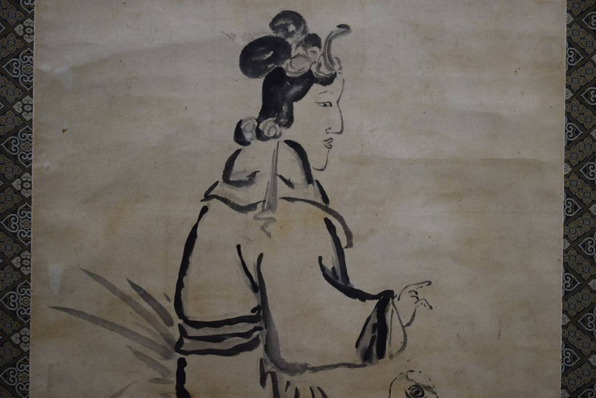 [Authentic] // Kano Gyokushinsai/Beauty painting/Hoteiya hanging scroll HE-86, Painting, Japanese painting, person, Bodhisattva