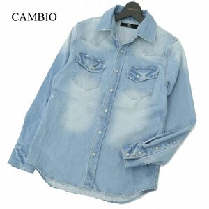 CAMBIO カンビオ 通年 ダメージ加工★ 長袖 デニム ウエスタン シャツ Sz.M　メンズ　A3T01281_2#C