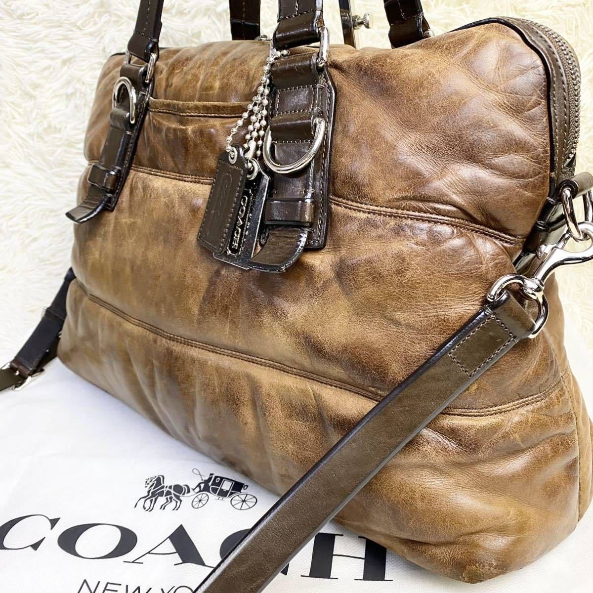 美品! coach コーチ ボストンバッグ 2way チェック オールレザー-