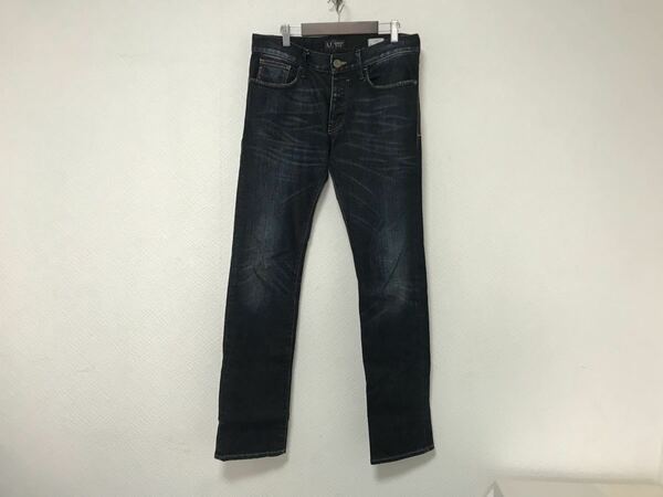 本物アルマーニジーンズARMANI JEANSコットンデニムパンツミリタリーサーフアメカジビジネスメンズ29青ブルールーマニア製S