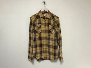 本物グランシャツglanshirtスロウウェアコットンチェック柄長袖ネルシャツメンズアメカジサーフビジネススーツイタリア製イエロー38M