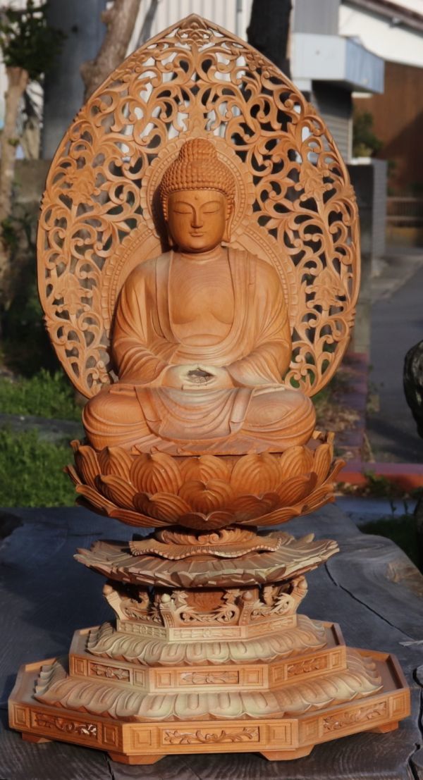 仏教美術 時代 木製 釈迦如来象 仏像 高さ 約34㎝ camping.com