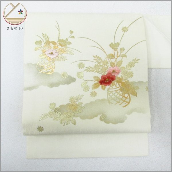 212mn4◇逸品!塩瀬 名古屋帯 金糸 小菊 椿 紅葉 亀甲文 七宝文◇美品