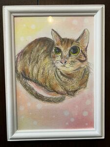 アート 猫　キジトラ　アビシニアン　子猫　風水　絵画 額縁 癒し インテリア ハンドメイド　誕生日　プレゼント　猫　ねこ