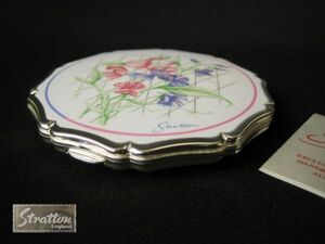 英国製 Stratton アンティーク コンパクト ミラー SILVER PLATED 花柄 ストラットン ENGLAND レトロ ビンテージ USED