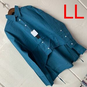 LLサイズ綿麻リボンギャザーデザインシャツブラウスジャケット
