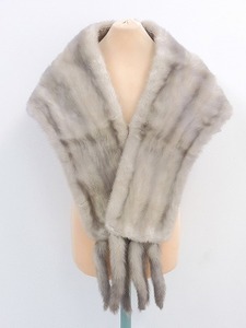 2302A-0077*. put on / mink shawl / fringe attaching / gray / high class fur / fur shawl / winter thing / outer / lady's ( packing size 80)