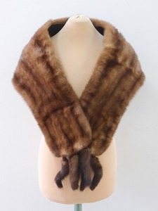 2302A-0033*. put on / mink shawl / fringe attaching / Brown / high class fur / fur shawl / winter thing / outer / lady's ( packing size 80)