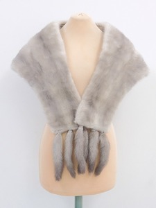 2302A-0044*. put on / mink shawl / fringe attaching / gray / high class fur / fur shawl / winter thing / outer / lady's ( packing size 80)