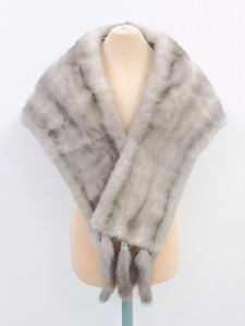 2302A-0065*. put on / mink shawl / fringe attaching / gray / high class fur / fur shawl / winter thing / outer / lady's ( packing size 80)