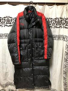 PUMA long down coat ( bench coat ) black × red L~O size new goods unused 
