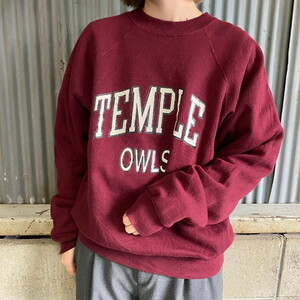 80年代 USA製 TEMPLE OWLS カレッジ プリント ラグランスウェットシャツ メンズM相当