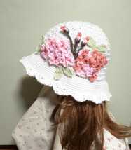 ♪*:. 。お花帽子 。.:*♪ お花いっぱい＊桜 さくら＊ハンドメイド帽子＊手編み＊ニット帽＊ニット帽子＊レース編み＊ニット編み_画像1
