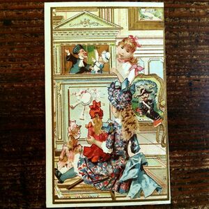 フランス アンティーク クロモス カード (I)◆J35 少女 子供 人形劇◆クロモカード