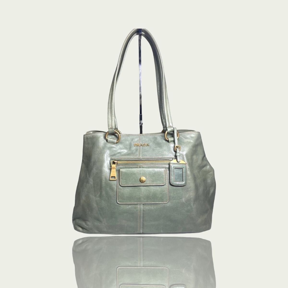 PRADA プラダ ハンドバッグ 三角ロゴ レザー グレー系 g3143a