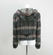 良品 CHANEL ◆ ツイード ショート ダッフルコート 黒 38 チェック トグルボタン フード付き 背中プリーツ モヘヤ シルク シャネル ◆XE3_画像3