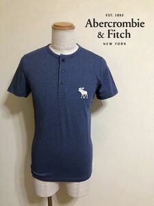 【新品】 Abercrombie & Fitch アバクロンビー&フィッチ エクスプローテッド アイコン ヘンリーネック Tシャツ サイズS ヘザーブルー 半袖