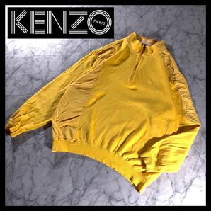 90s KENZO GOLF ナイロン切替 ハーフジップ コットン ニット 黄色
