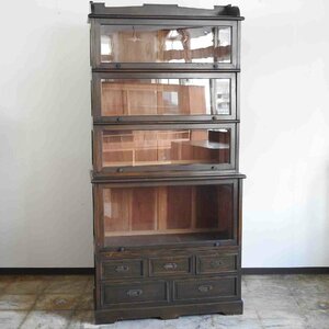  war front tip-up door. start  King shelf / antique cabinet book case glass case showcase ke bin to cupboard HK-a-01921