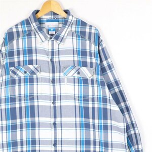 古着 大きいサイズ コロンビア 長袖レギュラーカラーシャツ アウトドア メンズUS-2XLサイズ チェック柄 紺 ネイビー系 tn-1560n