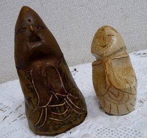 (☆BM)陶器製 お地蔵様 お坊様 2点 置物 オブジェ レトロ 日本伝統工芸 人形 仏教美術 