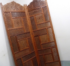 (*BM)[ gratitude special price ] wooden ... carving INDIA India 2 sheets partitioning screen partition folding type height 173. Asian ethnic divider retro 