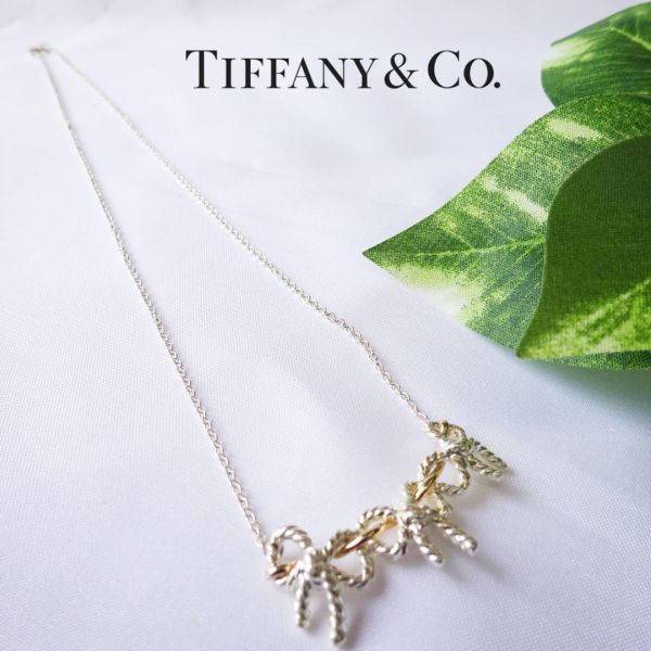 D0004)TIFFANY ネックレス トリプルリボン シルバー ゴールド