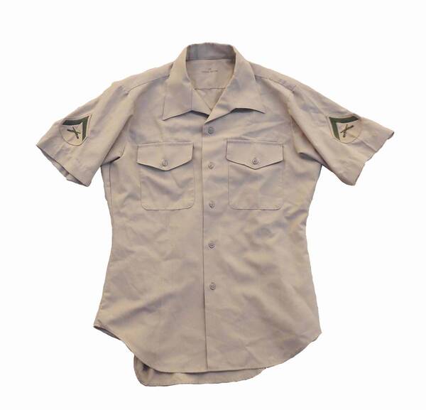 【2823】実物 USMC アメリカ海兵隊開襟襟カーキーシャツ 半袖 USサイズ 16