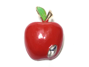 ☆送料無料☆　ブローチ　リンゴ　林檎　アップル　ラインストーン　赤　レッド　bro-0612
